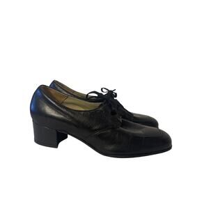 FSP Shoe By Musebeck Leather Black 1.5 Heel Lace Up Vintage Size 7